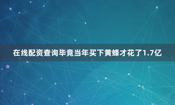 在线配资查询毕竟当年买下黄蜂才花了1.7亿